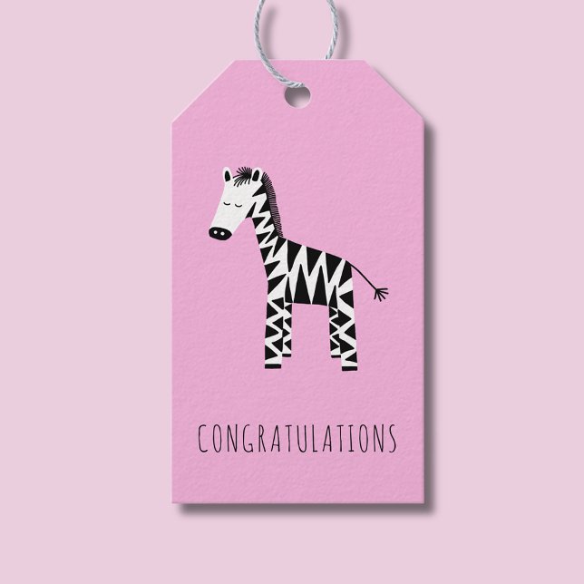 Etiqueta Para Presente Parabéns zebra rosa fofa para crianças (Pink Zebra congratulations gift tag)