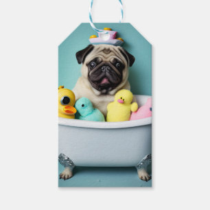 Etiqueta Para Presente Paraíso Pug: Uma Beleza de Banho na Banheira