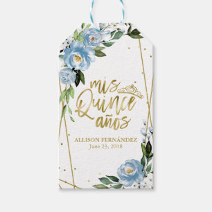 Etiqueta Para Presente Partido Quinceanera Gold Foil Dusty Blue Floral Fa