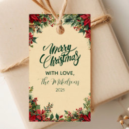 Etiqueta Para Presente Partido Rustic Red Poinsettia Feriado