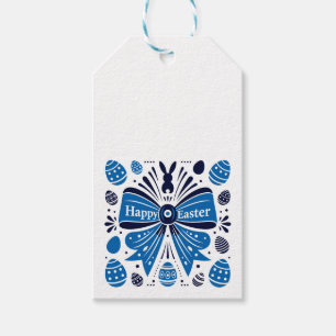 Etiqueta Para Presente Páscoa Feliz Arco Azul Arte Popular Coelho & Ovos
