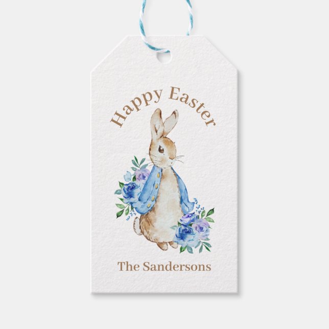 Etiqueta Para Presente Páscoa Floral Personalizada Peter Rabbit Watercolo (Frente)