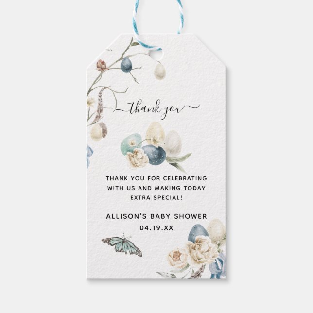 Etiqueta Para Presente Páscoa Primavera azul | Chá de fraldas Obrigado (Frente)