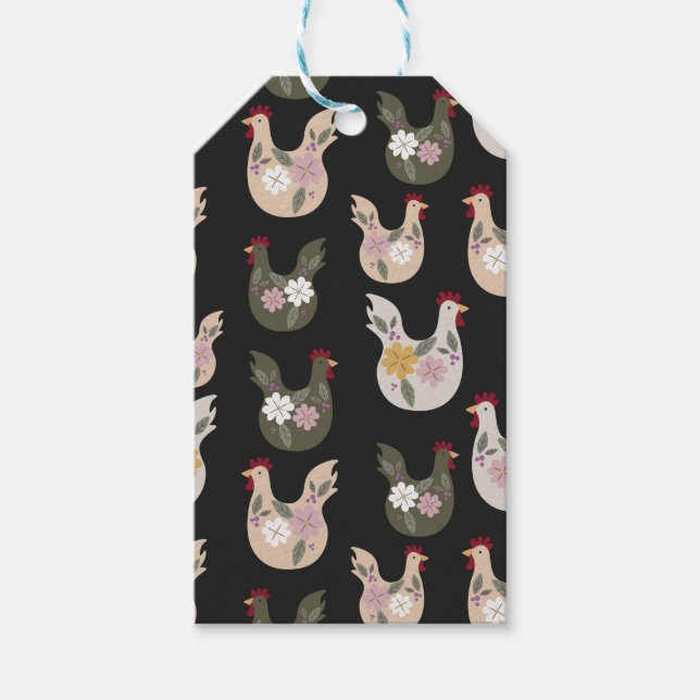 Etiqueta Para Presente Páscoa sem costura com frango. (Frente)