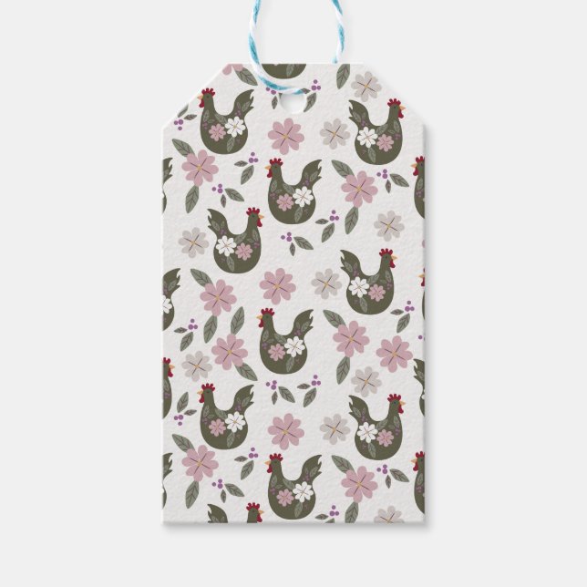 Etiqueta Para Presente Páscoa sem costura com frango. (Frente)