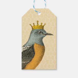 Etiqueta Para Presente Pássaro azul do vintage com coroa Dourado