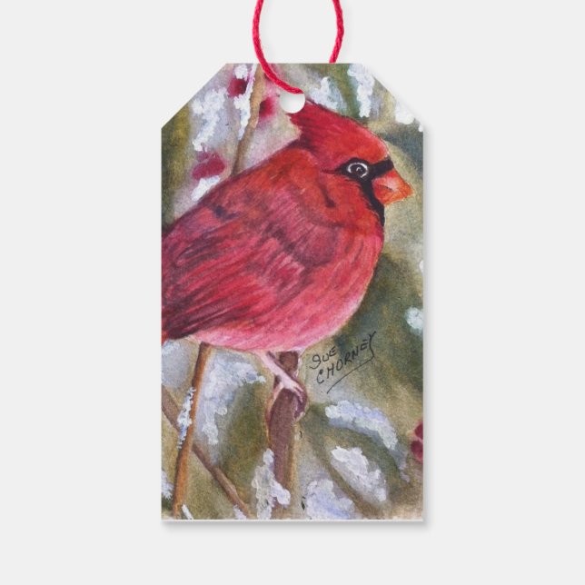 ETIQUETA PARA PRESENTE PÁSSARO CARDINHEIRO VERMELHO DE SANTA CLAUS (Verso)