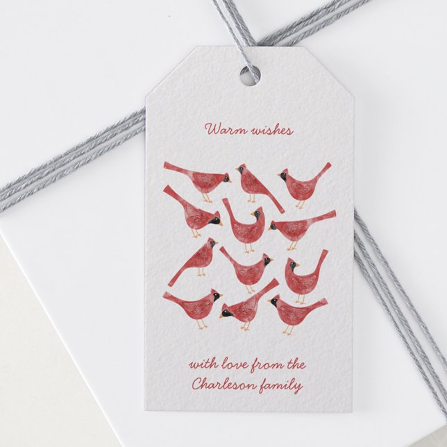 Etiqueta Para Presente Pássaro Cardinho Festivo Personalizado (Festive Cardinal Bird Watercolor Christmas Holiday personalized gift tag)