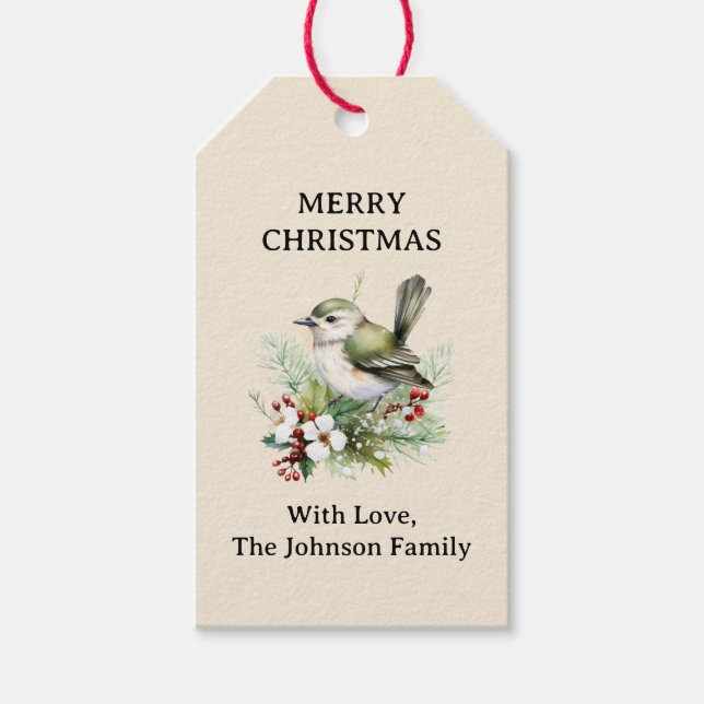 Etiqueta Para Presente Pássaro Floral de Natal Simples (Frente)