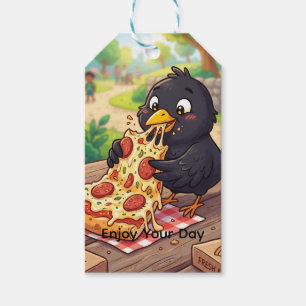 Etiqueta Para Presente Pássaro Preto Corvo Gralha Comendo Pizza Persona