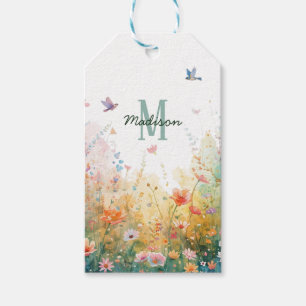 Etiqueta Para Presente Pássaros Aquarela Primavera Monograma Floral Flor