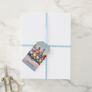 Etiqueta Para Presente Pássaros bonitos de fantasia com chapéus de Natal
