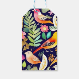 Etiqueta Para Presente Pássaros coloridos padrão floral decor azul