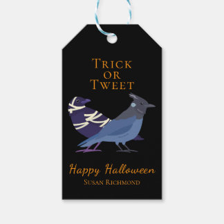 Etiqueta Para Presente Pássaros disfarçados no Halloween: Truque ou Trina