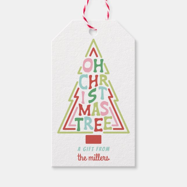 Etiqueta Para Presente Pastel Natal | Árvore de Natal (Frente)