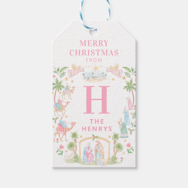 Etiqueta Para Presente Pastel Nativity Monogram (Frente)