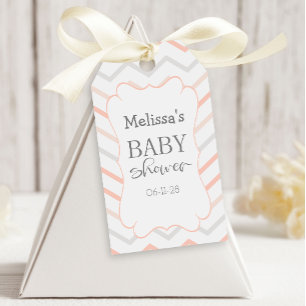 Etiqueta Para Presente Pastel Peach e Cinza Zig Zag