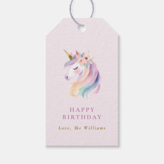Etiqueta Para Presente Pastel Rainbow Floral Unicorn Birthday Present