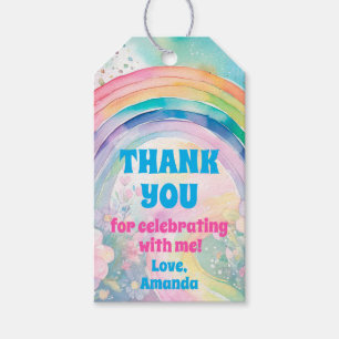 Etiqueta Para Presente Pastel Rainbow Flowers Retro Aniversário Obrigado