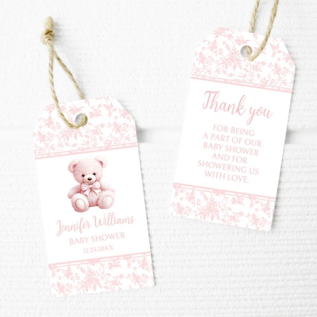 Etiqueta Para Presente Pastel rosa peluda ursinha bebê chá obrigado (Criador carregado)