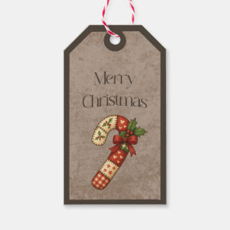 Etiqueta Para Presente Patchwork Candy Cane in Christmas Colors Gift Tag