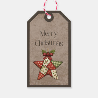 Etiqueta Para Presente Patchwork Star Ornament Christmas Colors Gift Tag