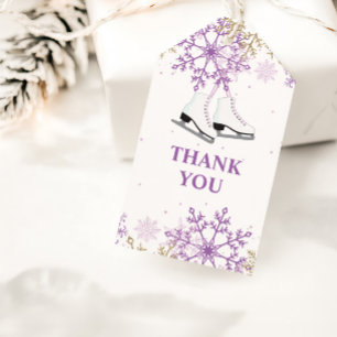Etiqueta Para Presente Patinação no Gelo Aniversário Floco de Neve Roxo e