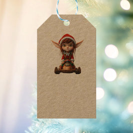 Etiqueta Para Presente Patinete de Neve, Natal Elf Kraft Gift Tags