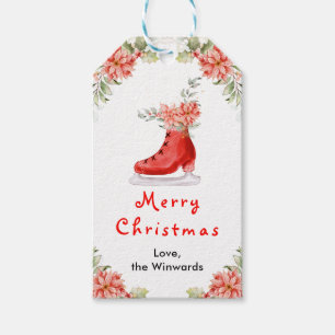 Etiqueta Para Presente Patins de Gelo Floral Vermelho Feliz Natal
