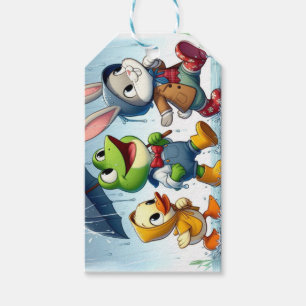 Etiqueta Para Presente Pato bonito, sapo, coelho na chuva