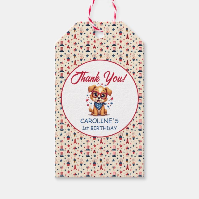 Etiqueta Para Presente Patriotic Puppy Firecracker Birthday (Frente)