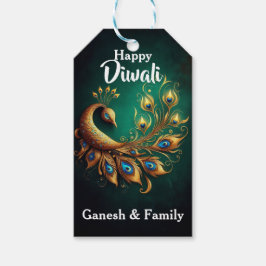 Etiqueta Para Presente Pavão Elegante Em Fundo Verde Diwali