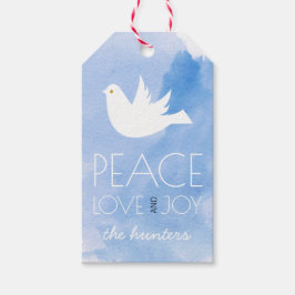 Etiqueta Para Presente Paz, amor e alegria azul-aquarela Natal
