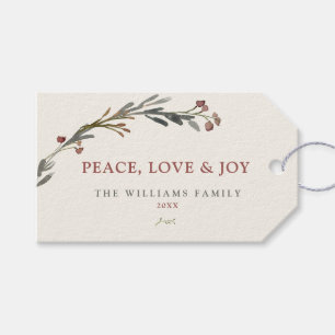 Etiqueta Para Presente Paz, Amor e Joy Botânico
