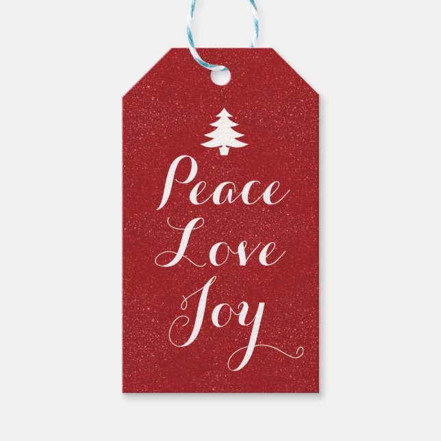 Etiqueta Para Presente Paz Amor Joy Red Glitter (Frente)