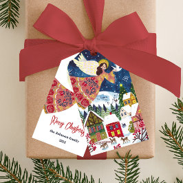 Etiqueta Para Presente Paz de anjo de arte popular no Natal