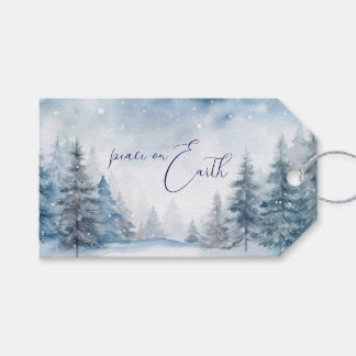 Etiqueta Para Presente Paz na Terra Floresta Azul Suave Natal
