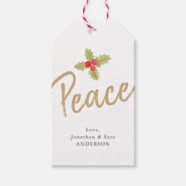 Etiqueta Para Presente Paz | Natal Dourado e branco (Frente)