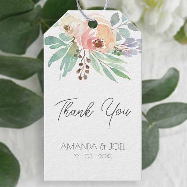 Etiqueta Para Presente Peach Floral Wedding (Easily personalize these pretty floral thank you tags with just a few clicks.)