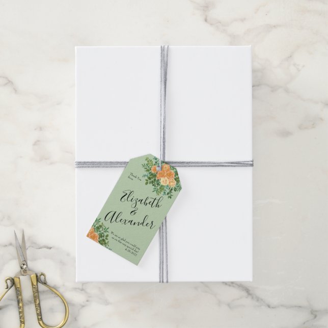 Etiqueta Para Presente Peach Green Wedding Primavera Pastel (Com cordão)