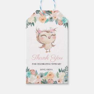 Etiqueta Para Presente Peachy Owl Obrigado Marca Favorável