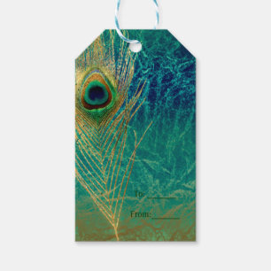 Etiqueta Para Presente Peacock Feather Blue Teal Dourado Exótico Favor Pr