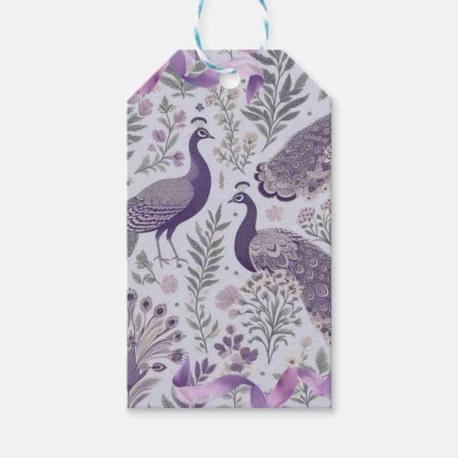 Etiqueta Para Presente Peacock Toile Roxo (Frente)