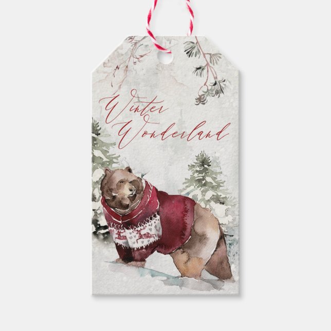 Etiqueta Para Presente Pecado Rustic Bear Winter Snow Natal (Frente)