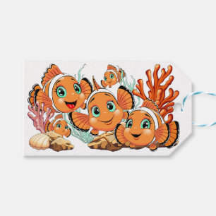 Etiqueta Para Presente Peixe palhaço Desenho animado Fofo Família Subaquá