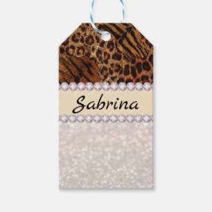 Etiqueta Para Presente pele de tigre leopardo rosa diamante brilho crista