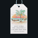 Etiqueta Para Presente Pelican and Palm Tree Tropical Beach Christmas<br><div class="desc">Coastal Christmas gift tags feature two pelican sea birds flapping their wings in joy at seeing a palm tree Christmas tree and presents on the beach. Greeting says "Good Tidings For Christmas and a Flappy New Year". The greeting and name can be personalized. Happy Holidays! Art by KL Stock.</div>