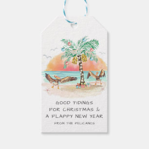 Etiqueta Para Presente Pelican and Palm Tree Tropical Beach Christmas
