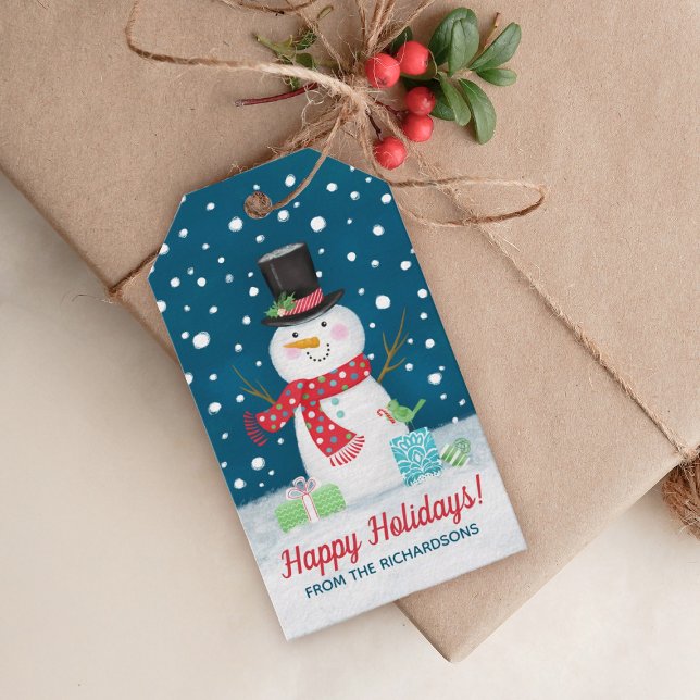 Etiqueta Para Presente Pena de Neve de Natal (A cute Christmas snowman holiday gift tag. Personalize them with your name.)