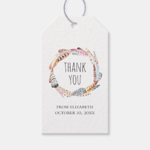 Etiqueta Para Presente Penas do boho da aguarela. Obrigado do aniversári